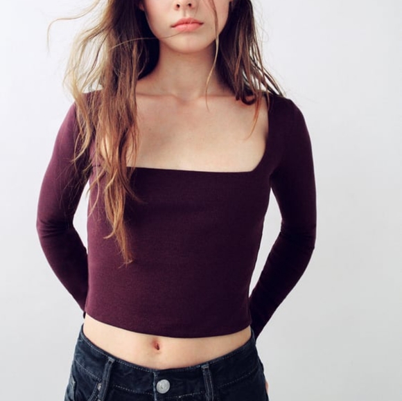 Zara Tops - Zara Square Neck Eggplant Maroon Crop Top